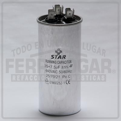 CAPACITOR AIRE ACONDICIONADO 35 Y 7.5 MFD 440V REDONDO