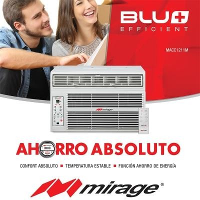 AIRE ACONDICIONADO DE VENTANA MIRAGE BLU PLUS EFFICIENT 1 TON 110V MACC1211M SOLO FRIO GAS R410A